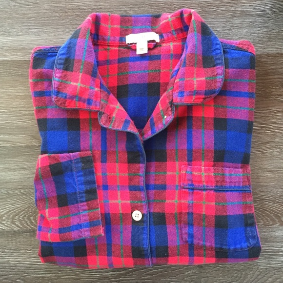 J. Crew Plaid Flannel Button Front Long Sleeve Pajama Top - Picture 4 of 10